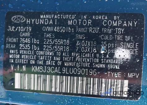 2020 Hyundai Tucson Sel from USA, damaged, VIN KM8J3CAL9LU090196